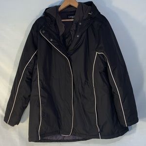 BRAND NEW- VERY WARM-Hip Length Black w/White Glow Seams Winter Coat